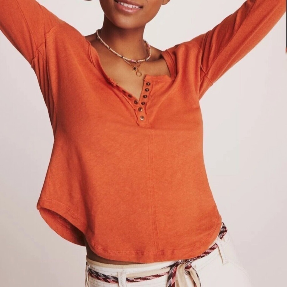 NWT Anthropologie Pilcro Linen Sustainable Henley Long Sleeve Top